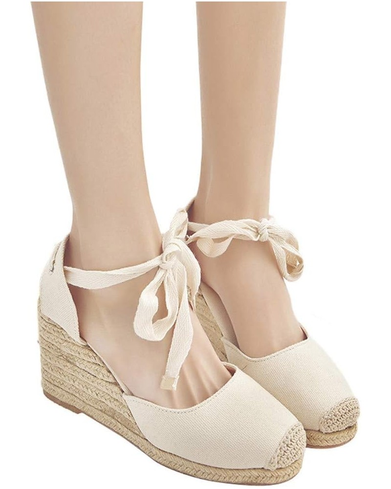 Women Espadrille Platform Sandals Spring Wedge Platform Heel Women Strap High Sandals Shoes Casual Women's 7 Beige $14.87 San...