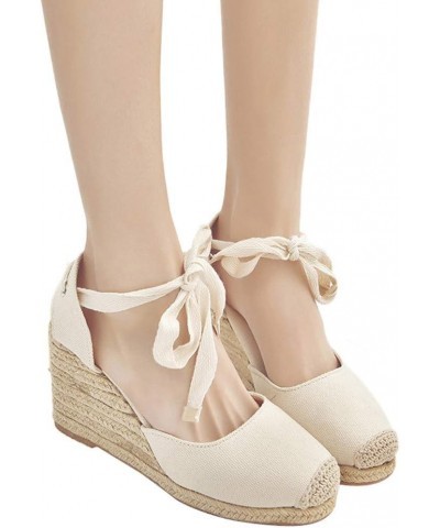 Women Espadrille Platform Sandals Spring Wedge Platform Heel Women Strap High Sandals Shoes Casual Women's 7 Beige $14.87 San...