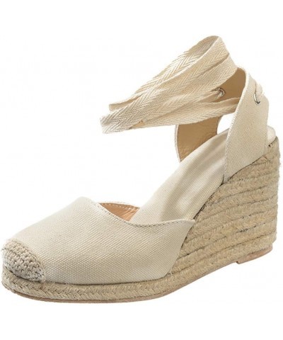 Women Espadrille Platform Sandals Spring Wedge Platform Heel Women Strap High Sandals Shoes Casual Women's 7 Beige $14.87 San...