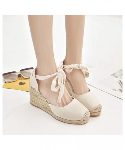 Women Espadrille Platform Sandals Spring Wedge Platform Heel Women Strap High Sandals Shoes Casual Women's 7 Beige $14.87 San...