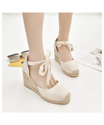 Women Espadrille Platform Sandals Spring Wedge Platform Heel Women Strap High Sandals Shoes Casual Women's 7 Beige $14.87 San...