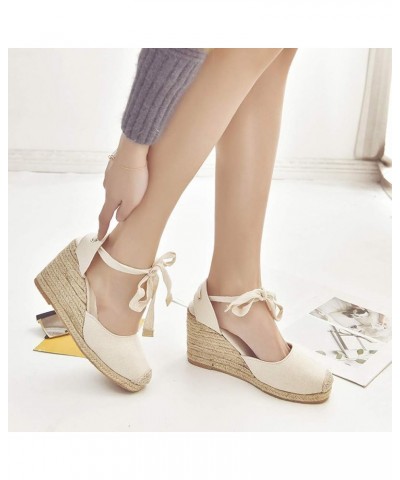 Women Espadrille Platform Sandals Spring Wedge Platform Heel Women Strap High Sandals Shoes Casual Women's 7 Beige $14.87 San...