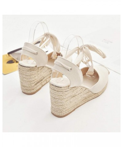 Women Espadrille Platform Sandals Spring Wedge Platform Heel Women Strap High Sandals Shoes Casual Women's 7 Beige $14.87 San...