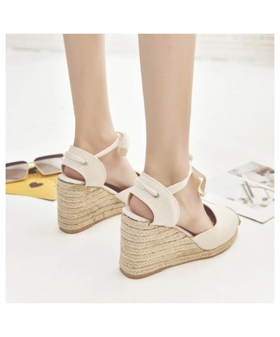 Women Espadrille Platform Sandals Spring Wedge Platform Heel Women Strap High Sandals Shoes Casual Women's 7 Beige $14.87 San...