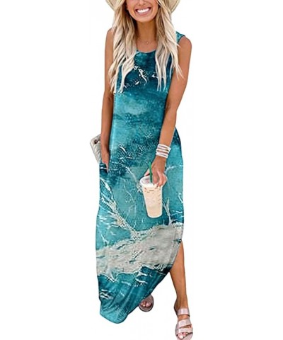 Bodycon Dresses for Women Sexy Sleeveless Dress with Pockets Hide Fat Smocked Waist Dress Plus Size Strap Dresses Blue $13.49...