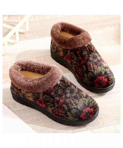 Snow Boots Womens Winter Ankle Boots Fashion Winter Women Snow Boots Flat Bottom Non Slip Flower Print Solid Color Plush Snow...