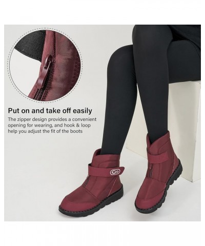 Womens Winter Snow Boots: Warm Fur Lined Comfortable Ankle Boot Zipper Hook Loop Waterproof Outdoor Booties for Women Wine Re...