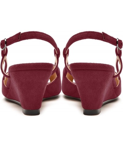 Womens Suede Slingback Peep Toe Dating Cute Buckle Wedge Low Heel Wedges Sandals 2 Inch Burgundy $32.67 Sandals