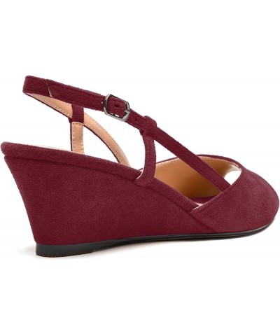 Womens Suede Slingback Peep Toe Dating Cute Buckle Wedge Low Heel Wedges Sandals 2 Inch Burgundy $32.67 Sandals