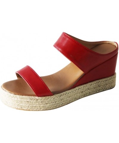 Wedge Sandals for Women Dressy, Sandals Women Dressy Espadrille Platform Wedge Sandals Summer Beach Slip-on Sandals Red $20.7...