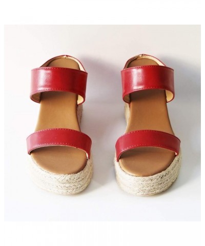 Wedge Sandals for Women Dressy, Sandals Women Dressy Espadrille Platform Wedge Sandals Summer Beach Slip-on Sandals Red $20.7...