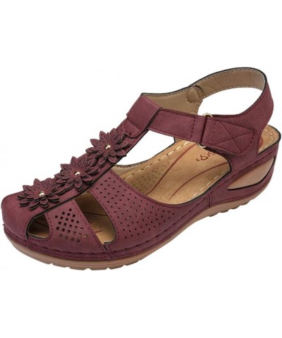 Women's Wedge Sandal Flower Open Toe Breathable T Strap Summer Sandal Purple $10.12 Sandals