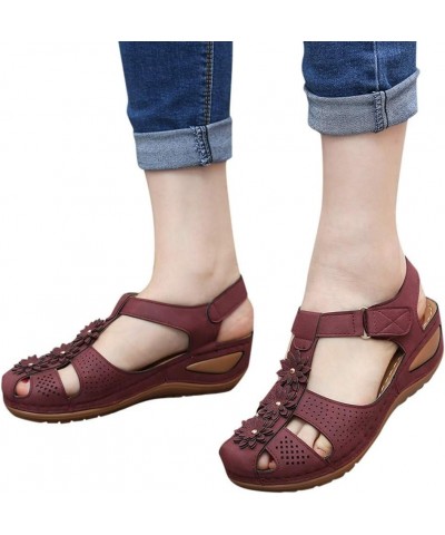 Women's Wedge Sandal Flower Open Toe Breathable T Strap Summer Sandal Purple $10.12 Sandals