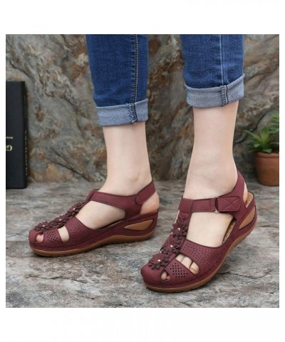 Women's Wedge Sandal Flower Open Toe Breathable T Strap Summer Sandal Purple $10.12 Sandals