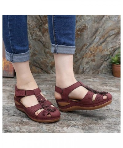 Women's Wedge Sandal Flower Open Toe Breathable T Strap Summer Sandal Purple $10.12 Sandals