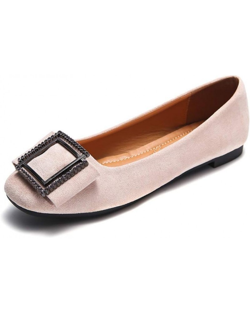 Women's Classic Slip On Ballet Flats Comfortable Square Toe Buckled Loafers Casual Walking Shoes Apricot $19.58 Loafers & Sli...