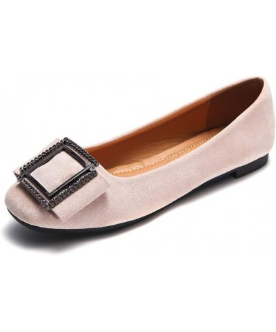 Women's Classic Slip On Ballet Flats Comfortable Square Toe Buckled Loafers Casual Walking Shoes Apricot $19.58 Loafers & Sli...