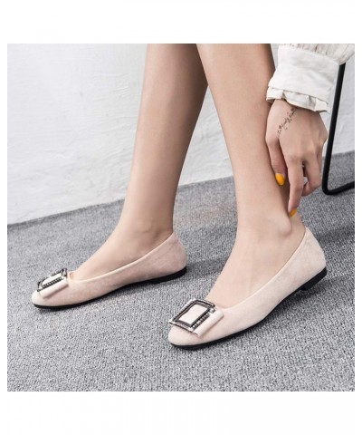 Women's Classic Slip On Ballet Flats Comfortable Square Toe Buckled Loafers Casual Walking Shoes Apricot $19.58 Loafers & Sli...