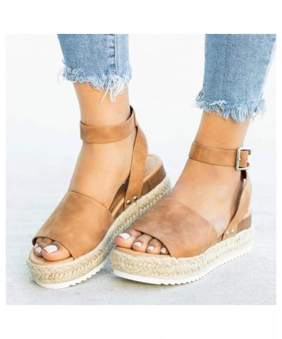 Women's Sandals Espadrilles Wedge Heeled Weave Platform Sandals Adjustable Buckle Peep Toe Beach Dress Sandals C Brown $21.71...