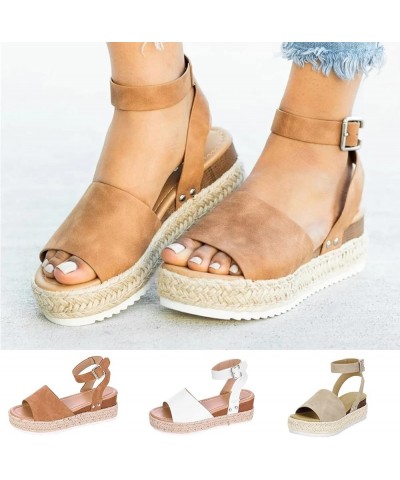 Women's Sandals Espadrilles Wedge Heeled Weave Platform Sandals Adjustable Buckle Peep Toe Beach Dress Sandals C Brown $21.71...