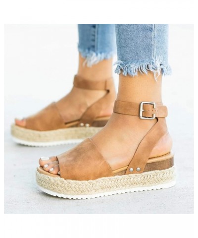 Women's Sandals Espadrilles Wedge Heeled Weave Platform Sandals Adjustable Buckle Peep Toe Beach Dress Sandals C Brown $21.71...