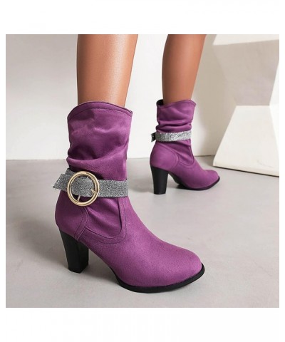 Leather Boots for Women Riding Boots With Zipper Combat Boots for Women With Buckle Tall Winter Snow Boots Purple $30.84 Boots