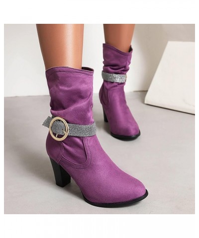 Leather Boots for Women Riding Boots With Zipper Combat Boots for Women With Buckle Tall Winter Snow Boots Purple $30.84 Boots