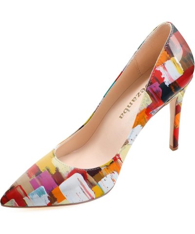 Womens High Stiletto Heels Multicolor Floral Printed Closed Toe Sexy Rivets Pumps Shoes Brown Leopard Printed $22.44 Pumps