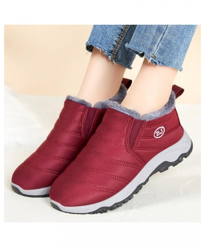 Womens Mens Snow Boots Winter Shoes Slip On Ankle Booties Anti-Slip Water Resistant Fully Fur Lined Outdoor Sneakers D51-red ...