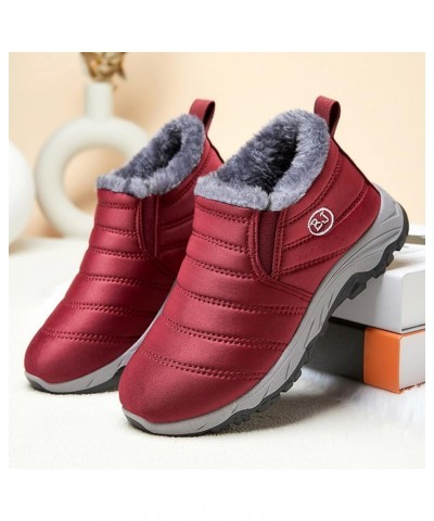 Womens Mens Snow Boots Winter Shoes Slip On Ankle Booties Anti-Slip Water Resistant Fully Fur Lined Outdoor Sneakers D51-red ...