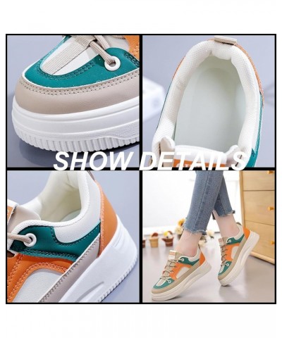 Women's Leather Platform Lace Up Sneakers Fashion Round Toe Colorblock Slip-On Low Top Tennis Shoes Comfortable Non-Slip Wear...