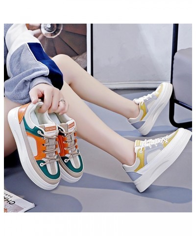 Women's Leather Platform Lace Up Sneakers Fashion Round Toe Colorblock Slip-On Low Top Tennis Shoes Comfortable Non-Slip Wear...