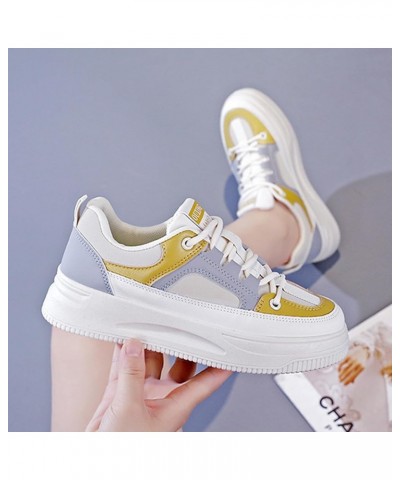 Women's Leather Platform Lace Up Sneakers Fashion Round Toe Colorblock Slip-On Low Top Tennis Shoes Comfortable Non-Slip Wear...