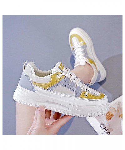 Women's Leather Platform Lace Up Sneakers Fashion Round Toe Colorblock Slip-On Low Top Tennis Shoes Comfortable Non-Slip Wear...