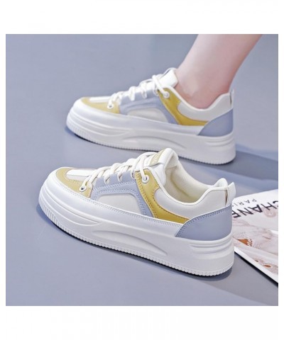 Women's Leather Platform Lace Up Sneakers Fashion Round Toe Colorblock Slip-On Low Top Tennis Shoes Comfortable Non-Slip Wear...