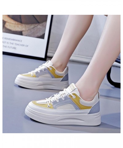 Women's Leather Platform Lace Up Sneakers Fashion Round Toe Colorblock Slip-On Low Top Tennis Shoes Comfortable Non-Slip Wear...