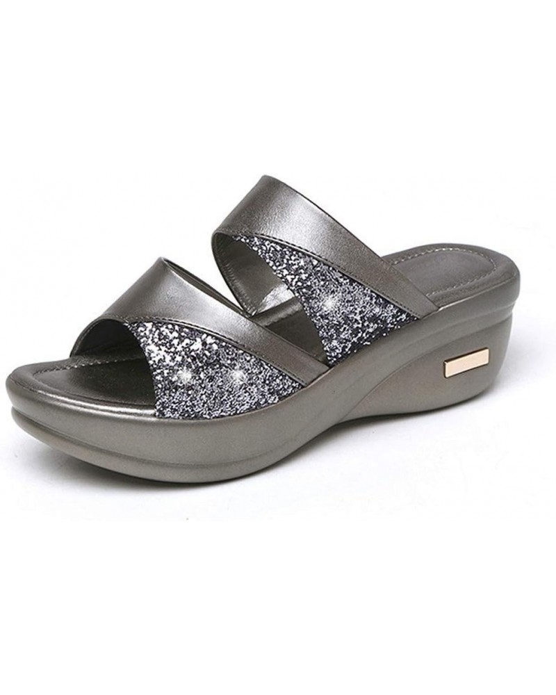 Sandals Women Gold Party Platform Wedges Fashion Open-Toe Sparkly Dressy Comfy Mules Gold,silver $15.81 Athletic Shoes