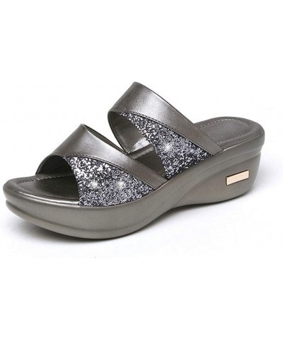 Sandals Women Gold Party Platform Wedges Fashion Open-Toe Sparkly Dressy Comfy Mules Gold,silver $15.81 Athletic Shoes