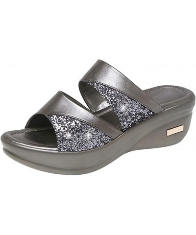 Sandals Women Gold Party Platform Wedges Fashion Open-Toe Sparkly Dressy Comfy Mules Gold,silver $15.81 Athletic Shoes