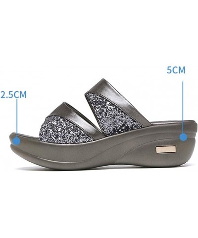 Sandals Women Gold Party Platform Wedges Fashion Open-Toe Sparkly Dressy Comfy Mules Gold,silver $15.81 Athletic Shoes