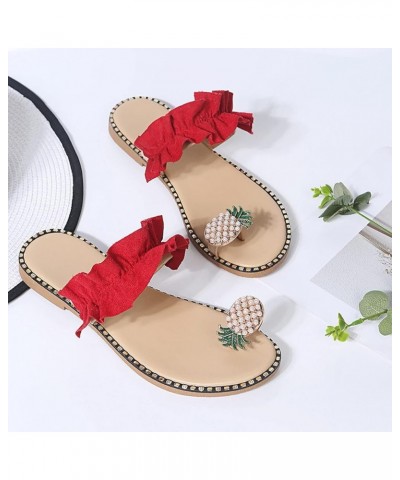 Women Flat Pineapple Toe Pearl Bohemian Casual Shoes Beach Sandals Slippers Arch Support Sandals Women's Red 7 $11.42 Sandals