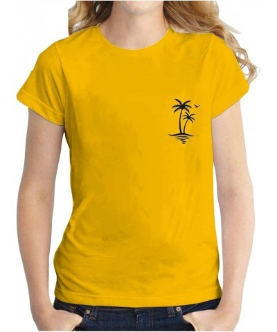 Sun Sand Beach Tshirt for Women Summer Coconut Tree Graphic Personality Casual Short Sleeve Loose Women Long Orange $10.03 Ou...