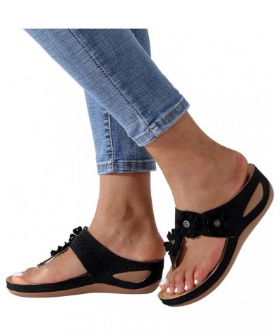 Women's Flat Sandals Cork Footbed Low Block Sandals & Flip Flops Pump Sandals Prom Dance for Women Black $12.60 Sandals