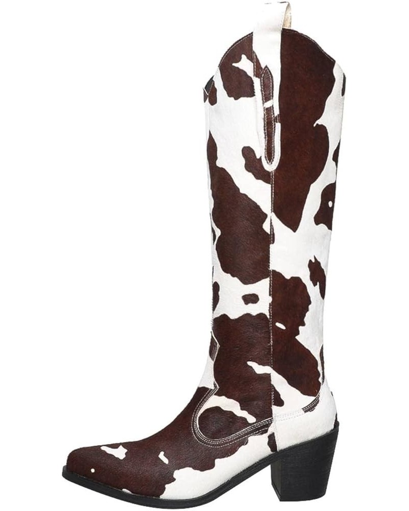 Women's Knee-High Cow Print Boots, Pointed-Toe Boots Mid-Calf Mid Heel 2-3 Inches Women's Boots Winter 39 Zongse $41.14 Boots