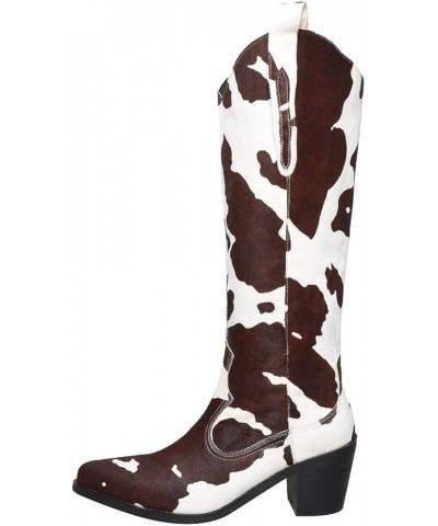 Women's Knee-High Cow Print Boots, Pointed-Toe Boots Mid-Calf Mid Heel 2-3 Inches Women's Boots Winter 39 Zongse $41.14 Boots