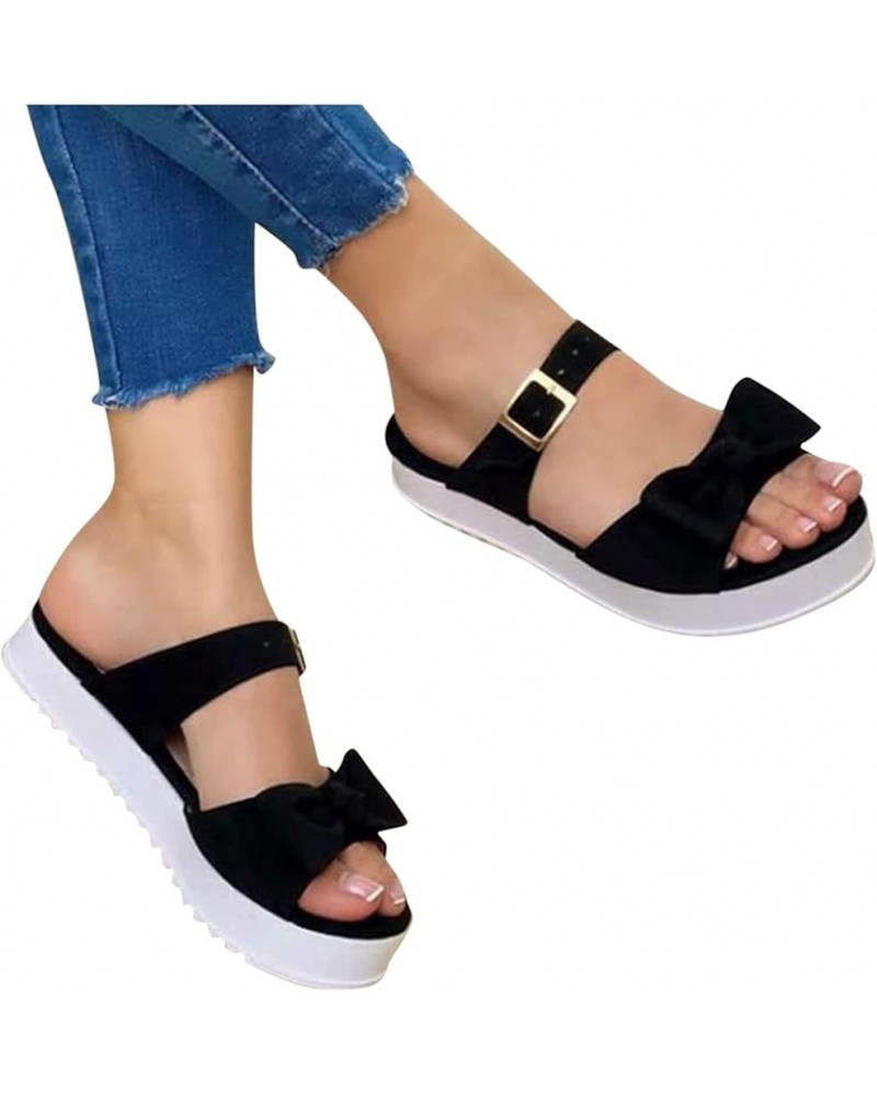 Wedge Sandals for Women, Summer Women Open Toe Breathable Beach Sandals Slip-On Straw Casual Wedges Shoes, Straw Wedge Black-...