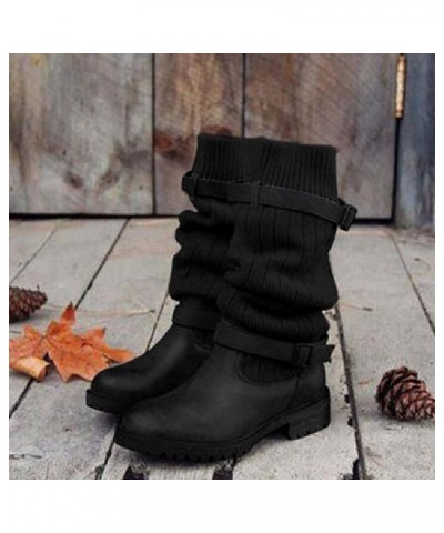 Women Knitting Keep Toe Retro Middle Booties,Strap Shoes Buckle Keep Warm Round Booties Warm Women's Boots Casual Ankles for ...