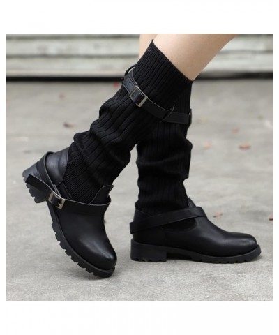 Women Knitting Keep Toe Retro Middle Booties,Strap Shoes Buckle Keep Warm Round Booties Warm Women's Boots Casual Ankles for ...