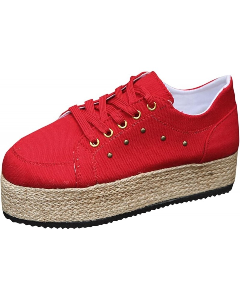 Women Casual Shoes Lace Up Round Toe Rope Large Casual Women's Shoes with Thick Soles Women Casual Shoes Red $19.49 Athletic ...