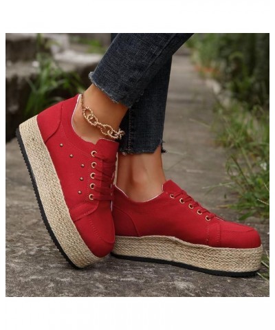 Women Casual Shoes Lace Up Round Toe Rope Large Casual Women's Shoes with Thick Soles Women Casual Shoes Red $19.49 Athletic ...